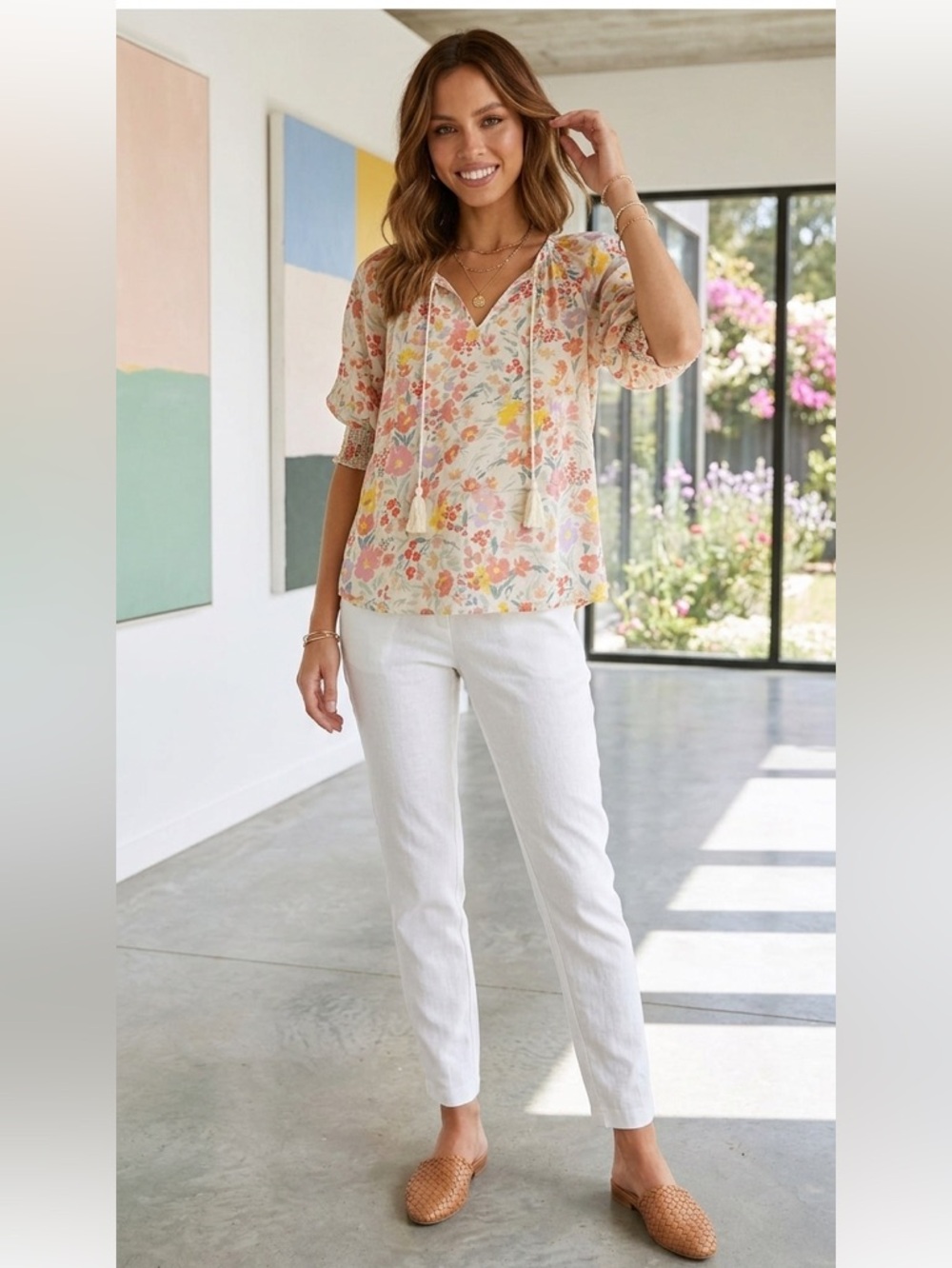 BB Dakota Floral Tassel Blouse XS- boho